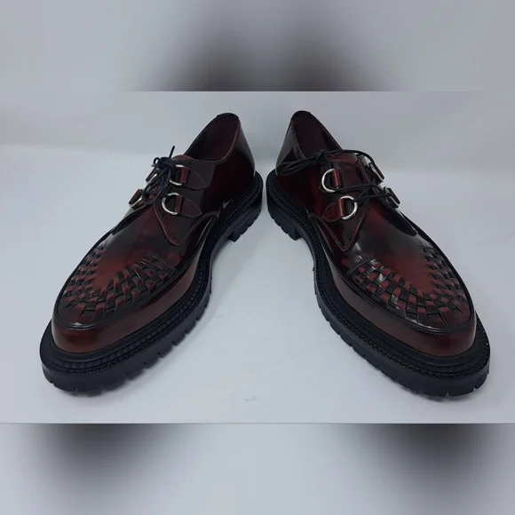 Burberry Mens Shoes Burgundy Leather Woven Lace Up Platform Creepers 11 US 44 EU - Picture 3 of 15